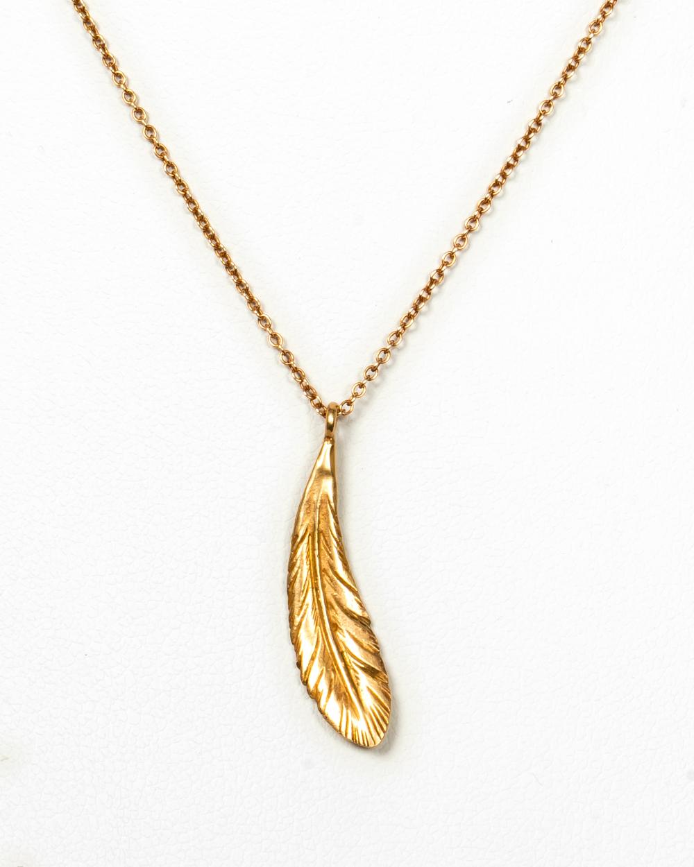 An Artisan 14K Gold Feather Necklace
