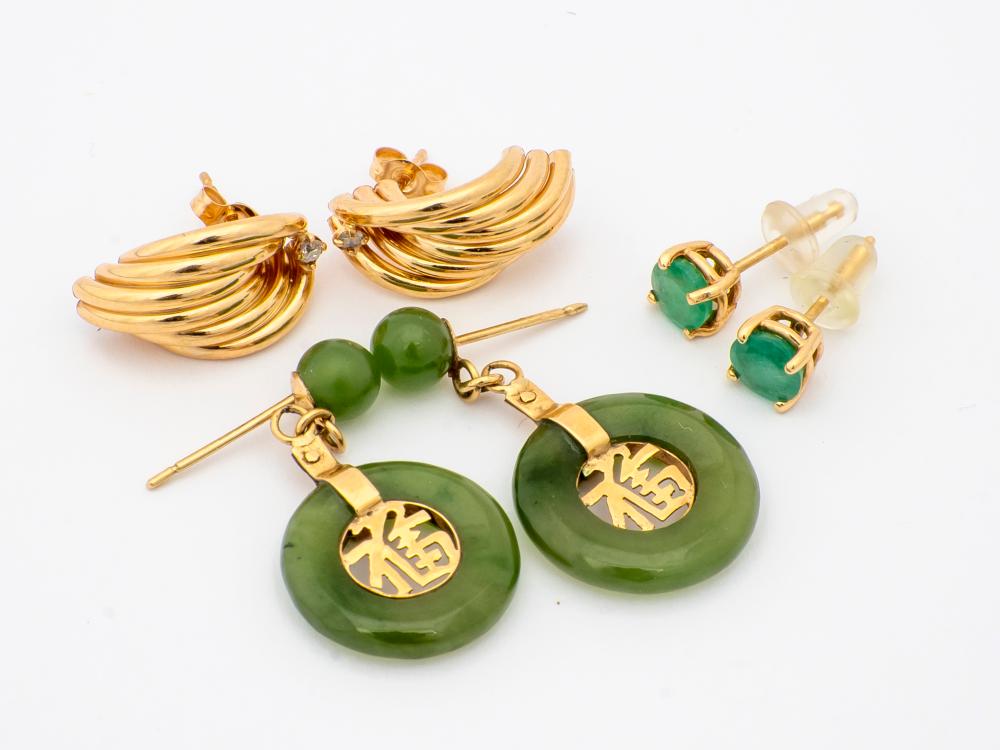 Three Pairs of Yellow Gold Earrings