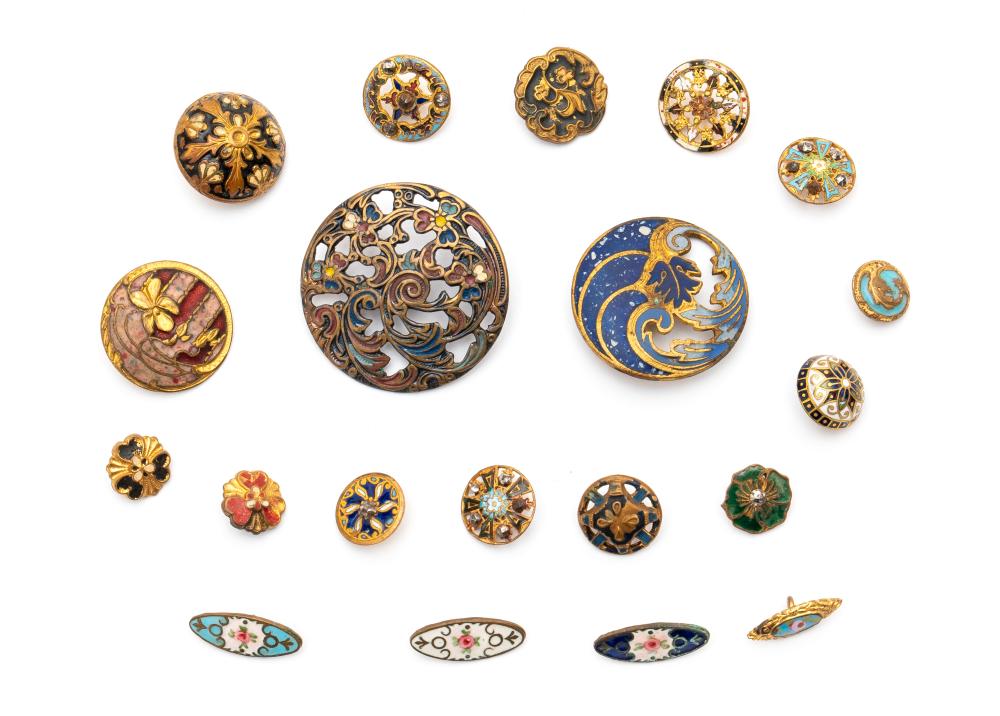 A Group of 20 Antique Champlevé and Enamel Buttons