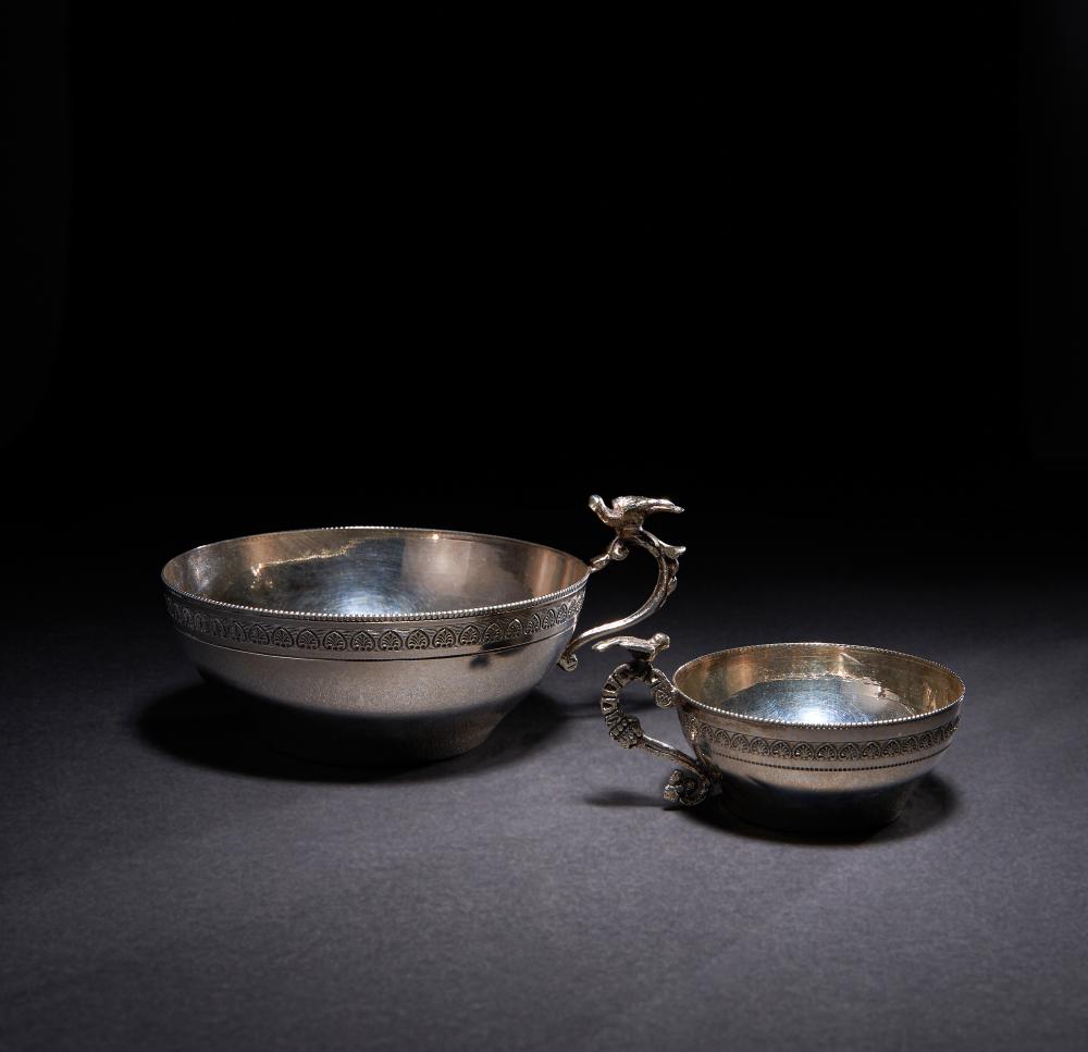 TWO OTTOMAN SILVER CUPS, 19TH CENTURY, TURKEY