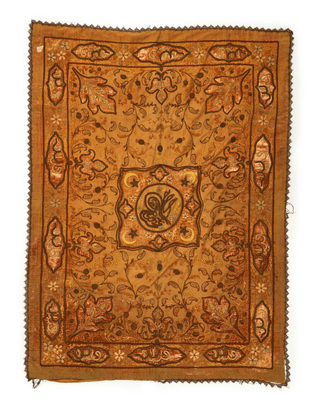 AN OTTOMAN COTTON EMBROIDERED THROW/COVER, 19TH CENTURY