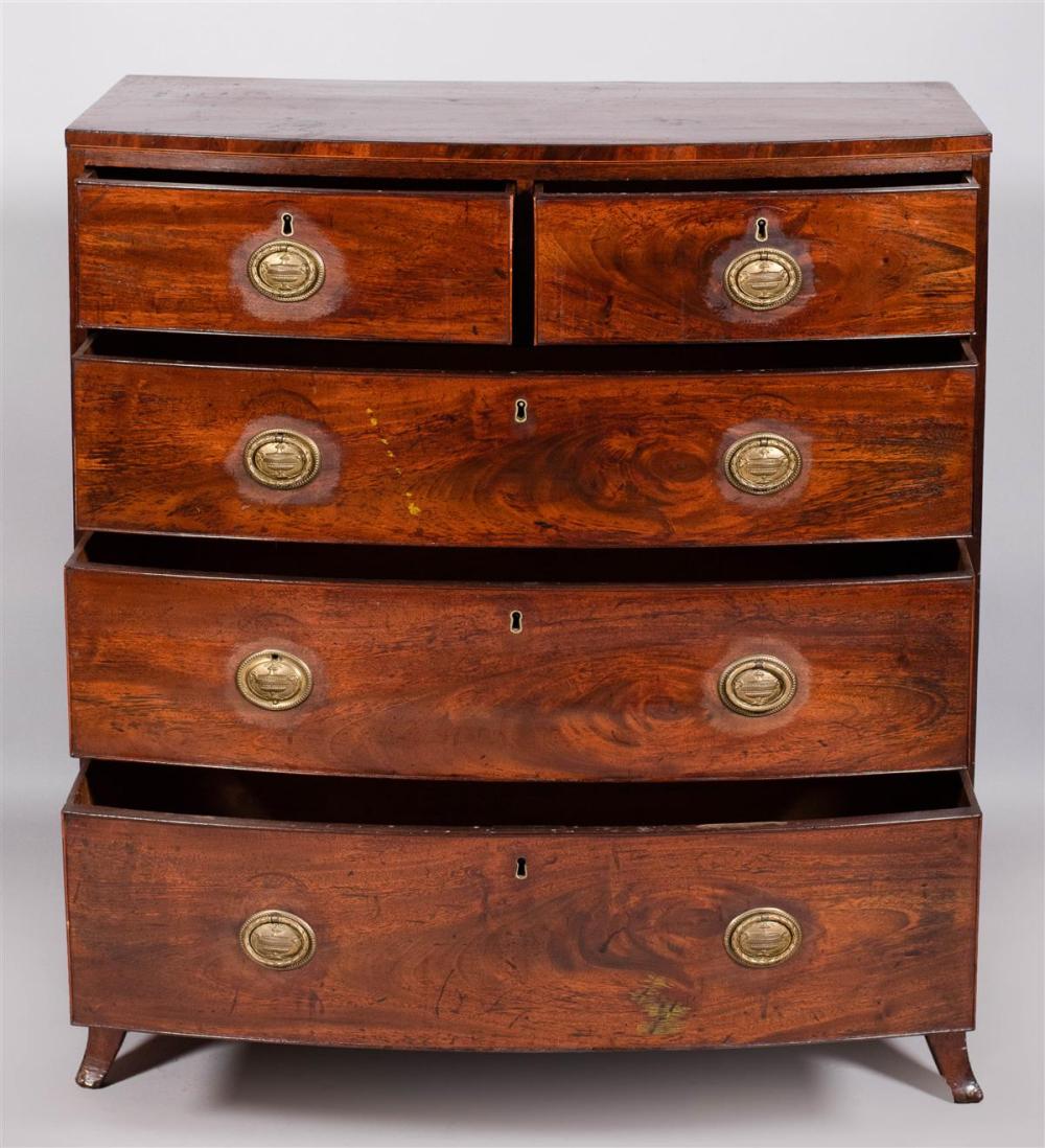 GEORGE III INLAID MAHOGANY BOWFRONT CHEST OF DRAWERS