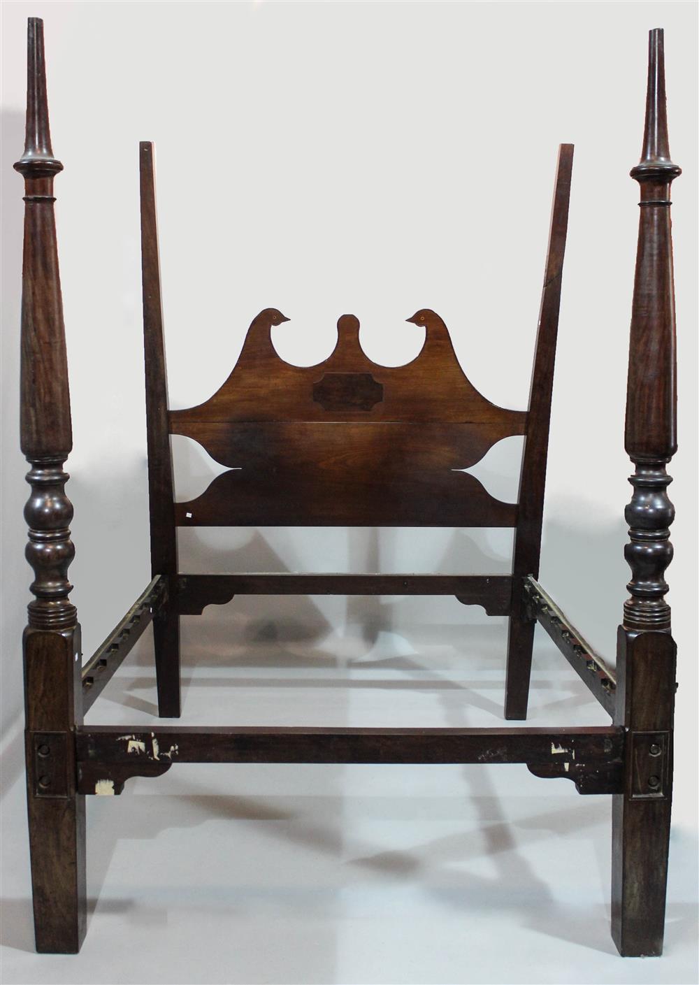 COLONIAL MAHOGANY FOUR POSTER TESTER BED WITH BIRDS HEAD DESIGN