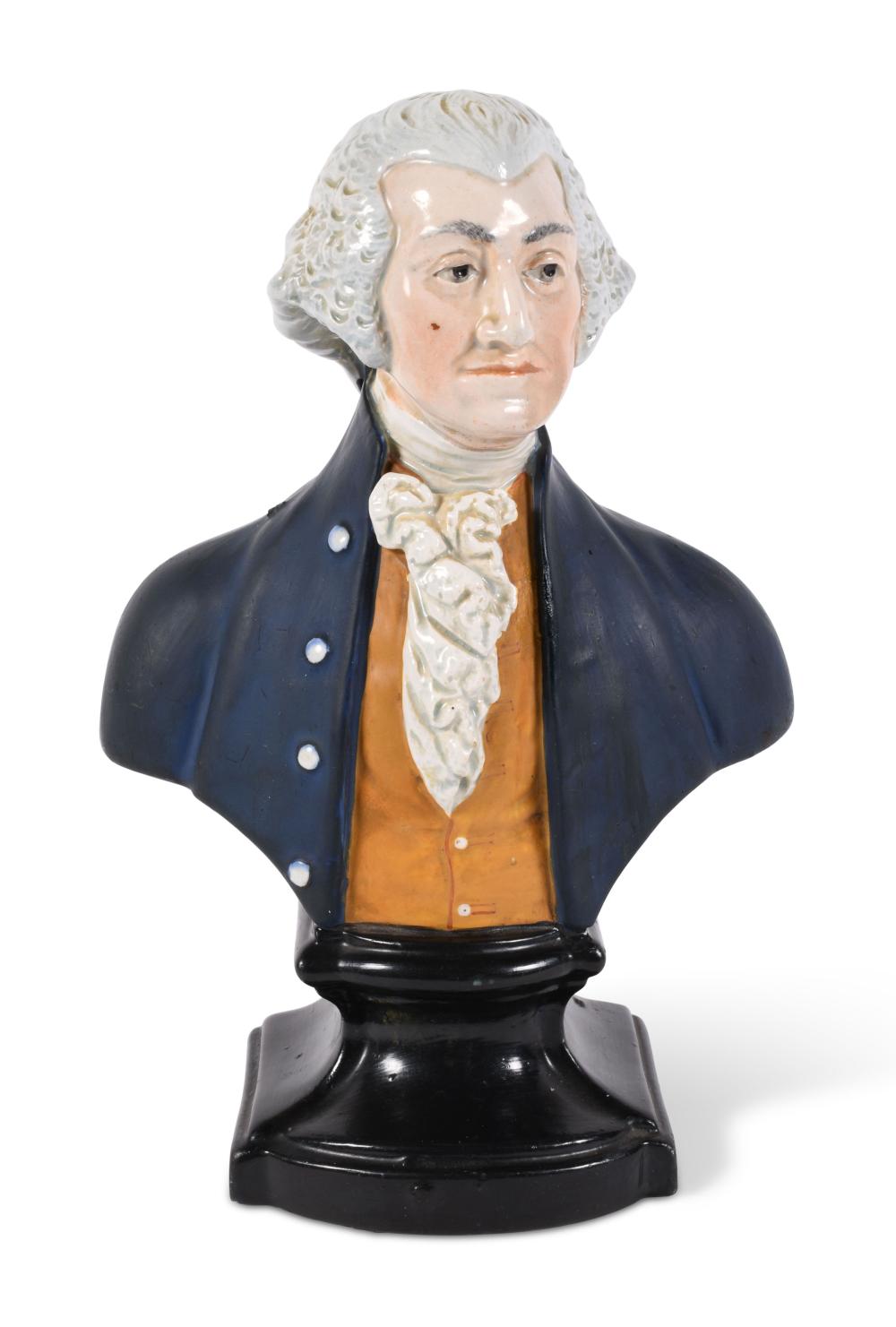 ENOCH WOOD PEARLWARE BUST OF GEORGE WASHINGTON, DATED 1818 Height: 8 1/2 in. (21.6 cm.)