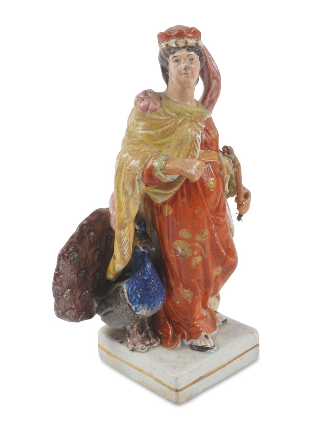 ENGLISH PEARLWARE FIGURE OF JUNO, 19TH CENTURY Height: 5 1/2 in. (14 cm.)