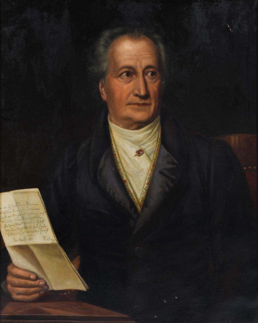 AFTER JOSEPH KARL STIELER 19TH CENTURY, JOHANN WOLFGANG VON GOETHE, Oil on canvas, 30 1/2 x 24 1/2 in. (77.5 x 62.2 cm.), Frame: 37 3/4 x 31 3/4 in. (95.9 x 80.6 cm.)