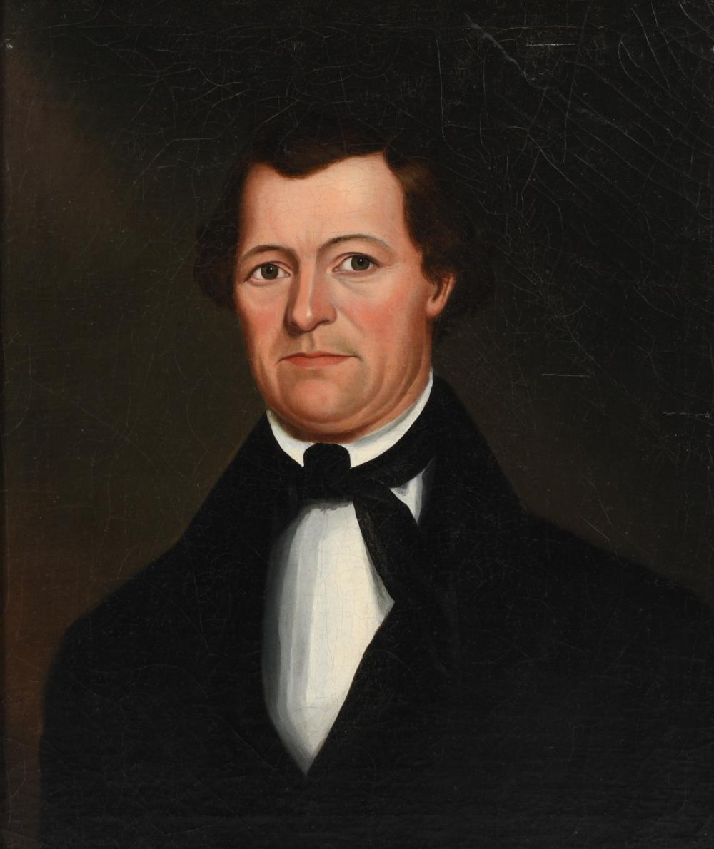 AMERICAN SCHOOL, 19TH CENTURY, PORTRAIT OF A GENTLEMAN, Oil on board, 26 x 21 1/2 in. (66 x 54.6 cm.), Frame: 32 x 28 in. (81.3 x 71.1 cm.)