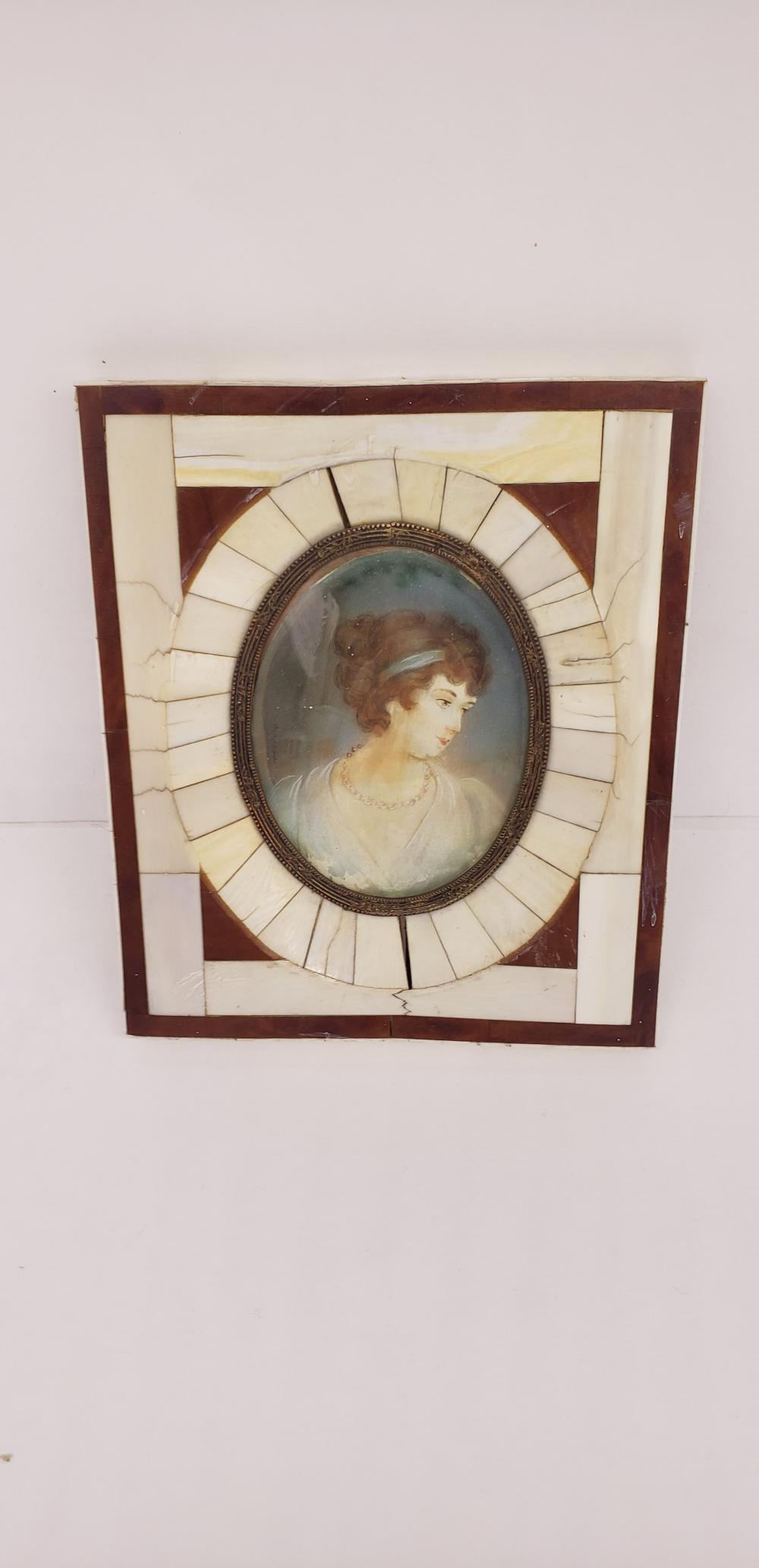 ANTIQUE HAND PAINTED PORTRAIT ON IVORY IN IVORY FRAME