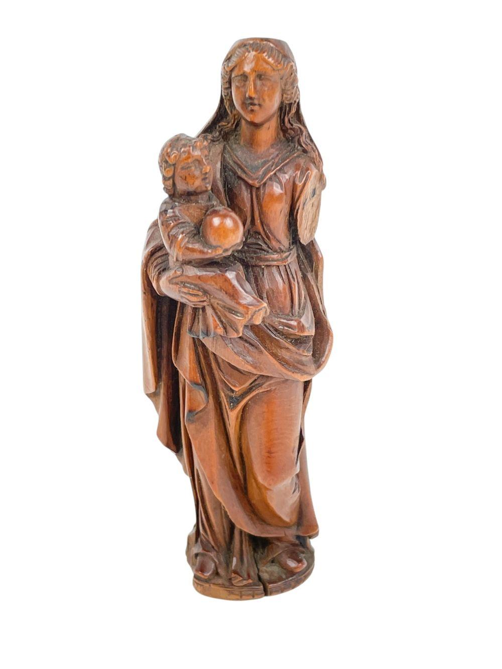 Continental Madonna with Christ wood figure.