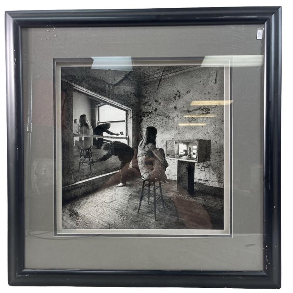 Framed Black & White Print Of Nude lady & painter