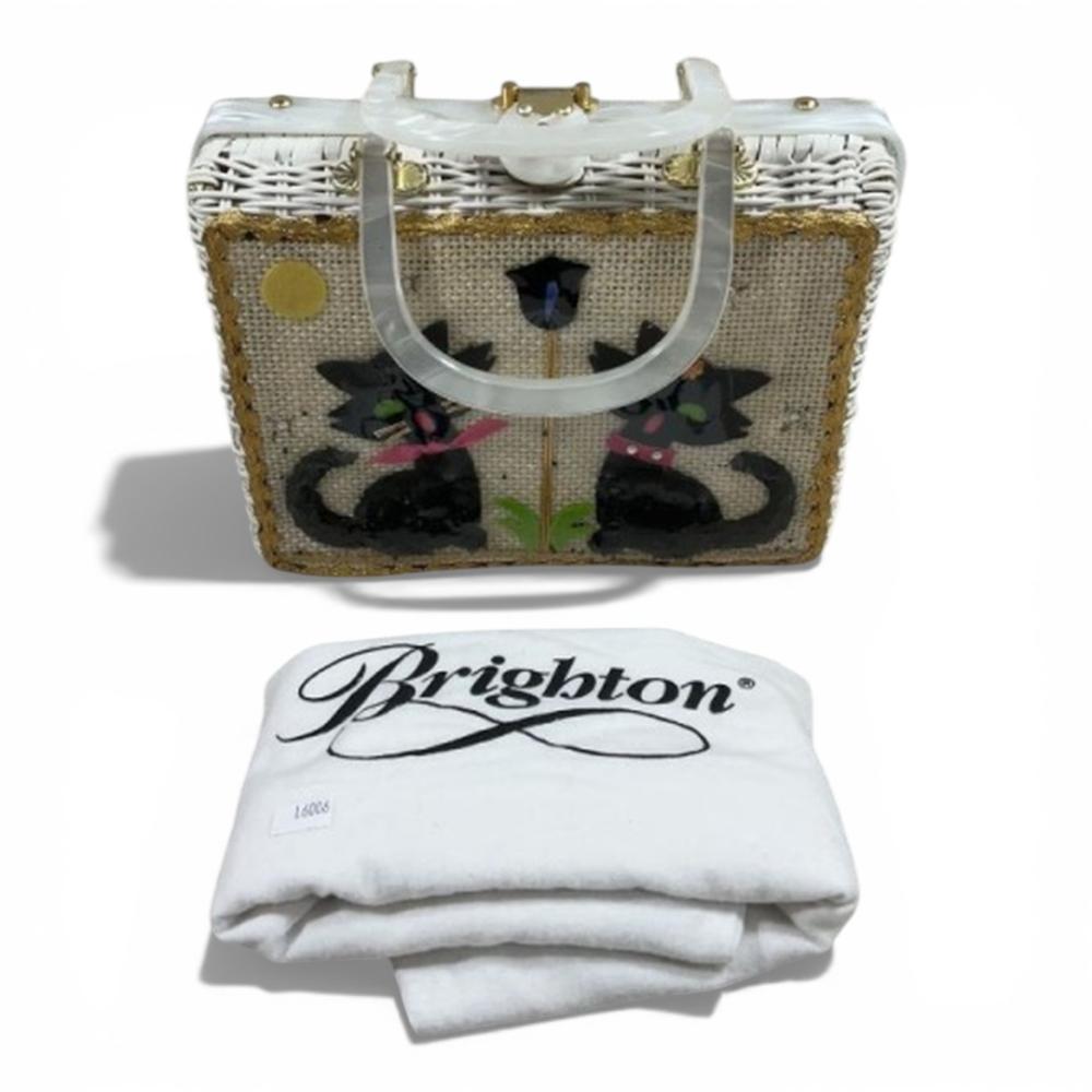 Vtg Brighton white wicker handbag featuring a