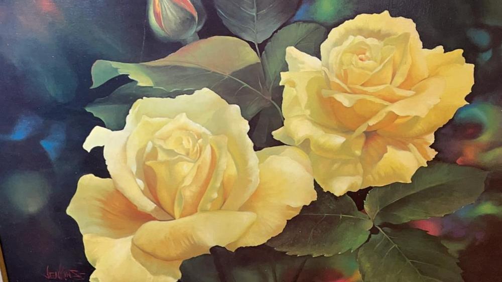 Still Floral Yellow Rose Painting on Canvas