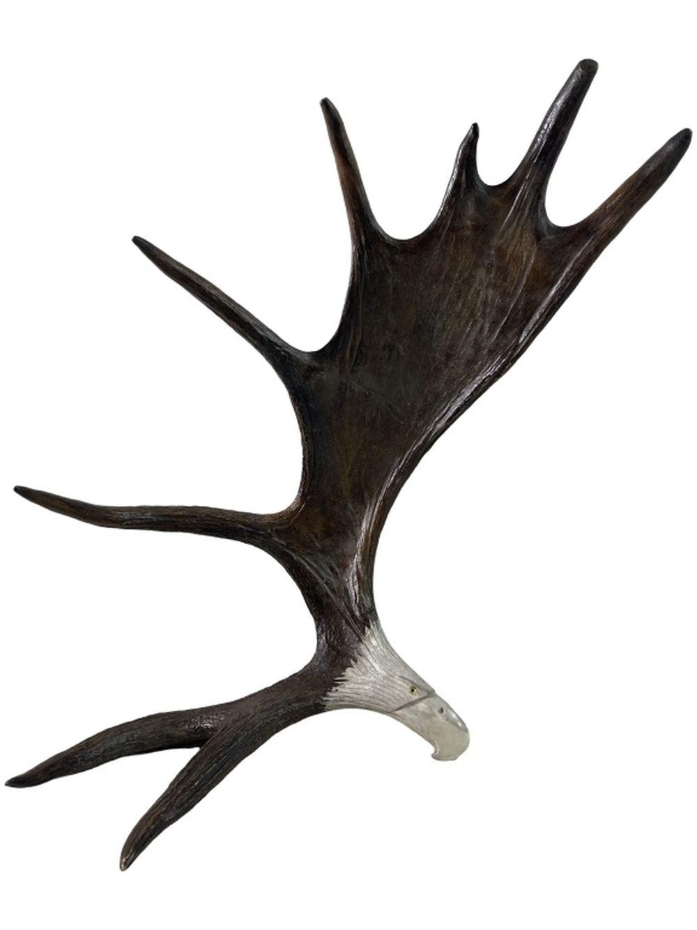 Signed XL Soaring Eagle Moose Antler Carving