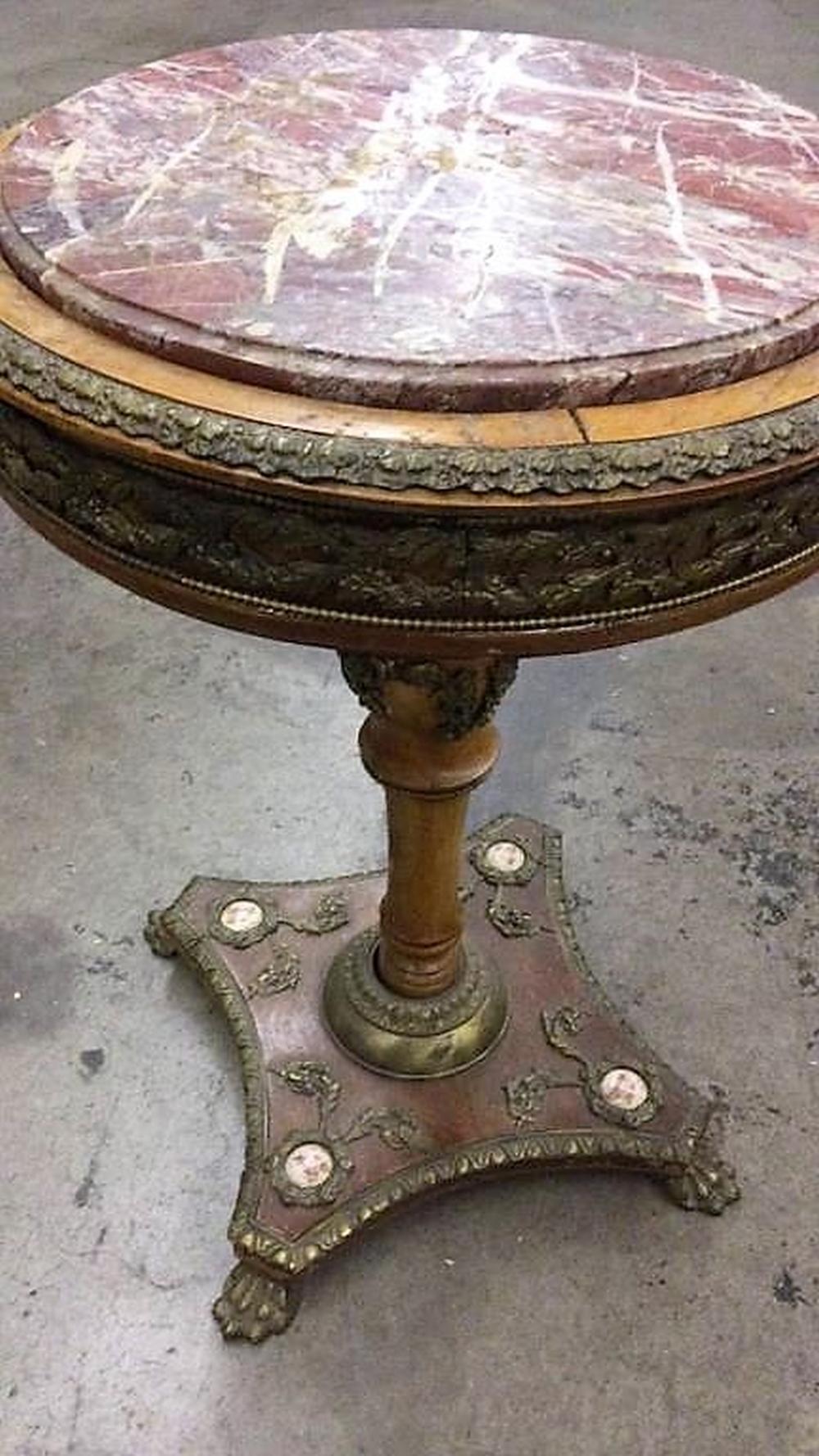 Regency Mahogany Side Table Marble Top Paw Feet
