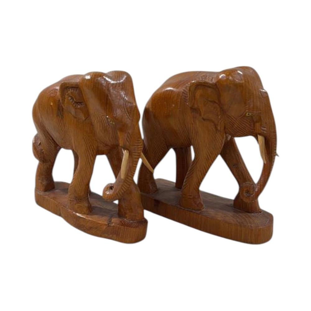 Vintage Hand Carved Wood Elephant Sculptures