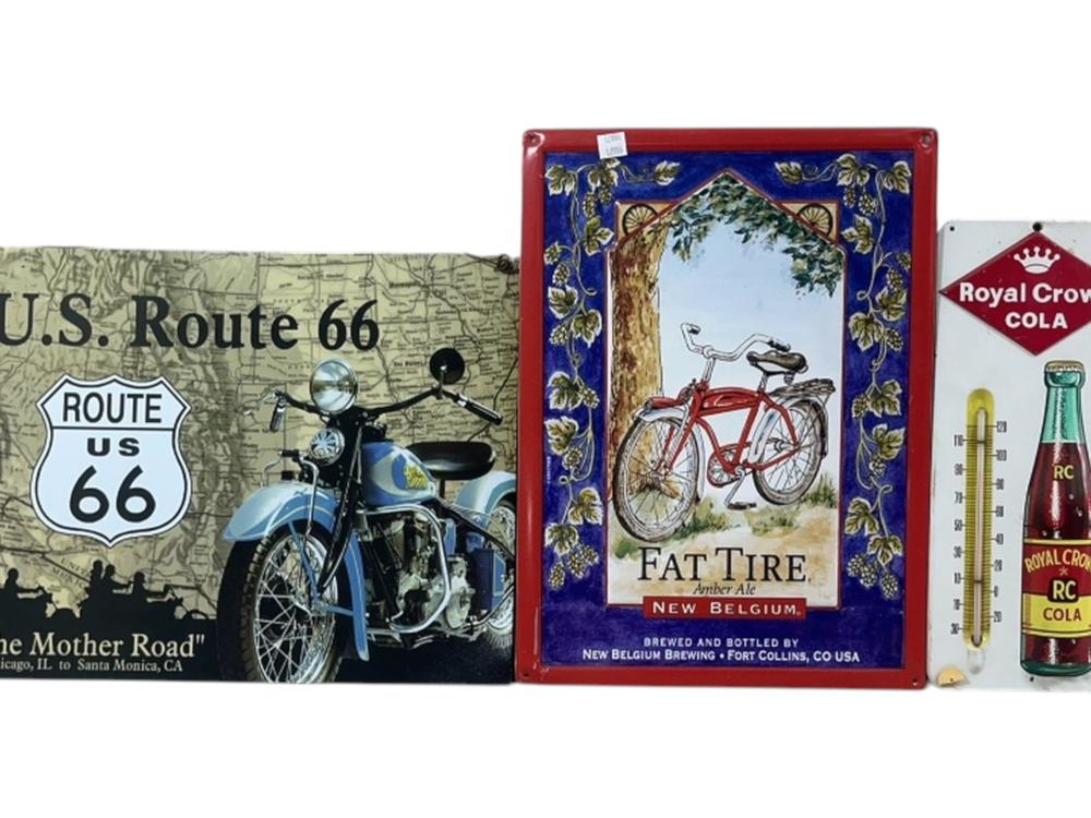 Route 66, Fat Tire, & Royal Crown Cola Metal Signs