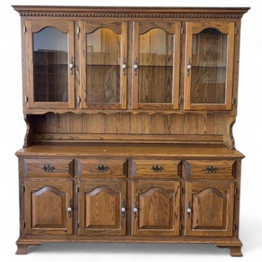 2pc Lighted Solid Wood Country Sideboard Hutch