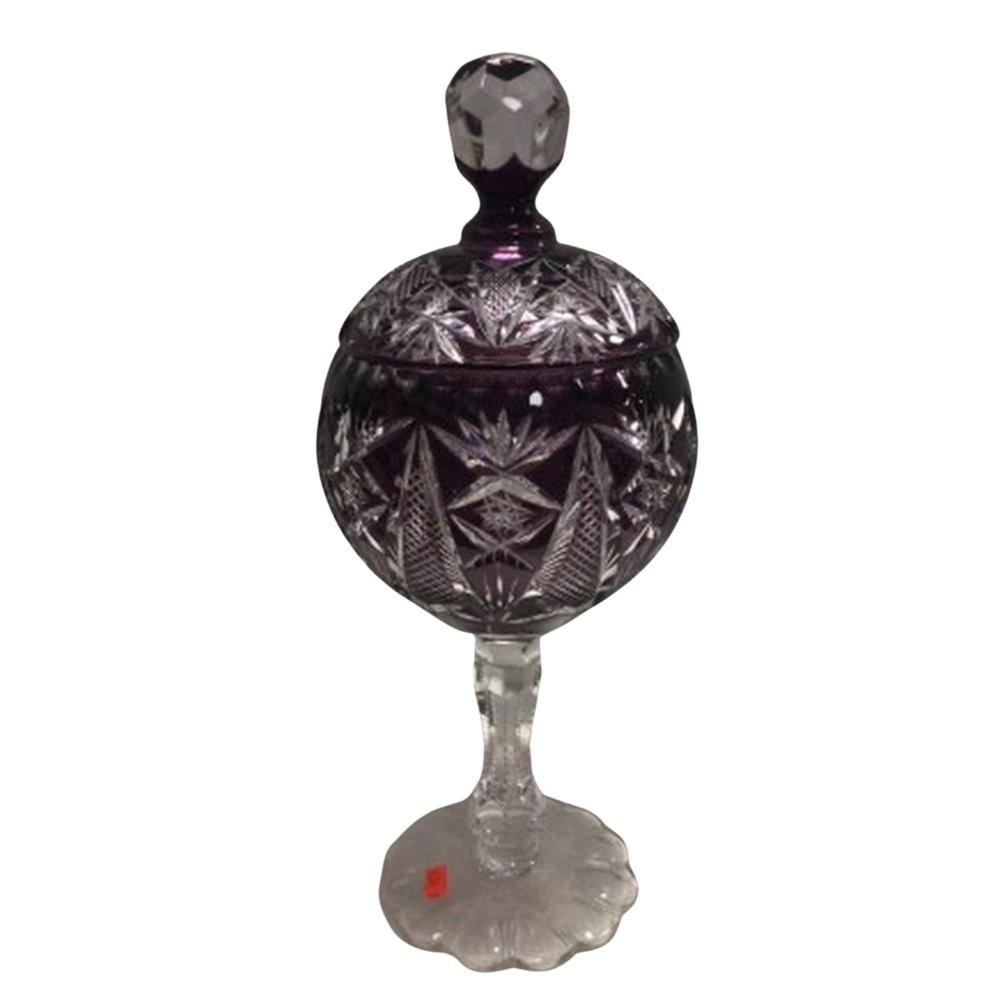Purple Bohemian Czech Art Glass Lidded Compote