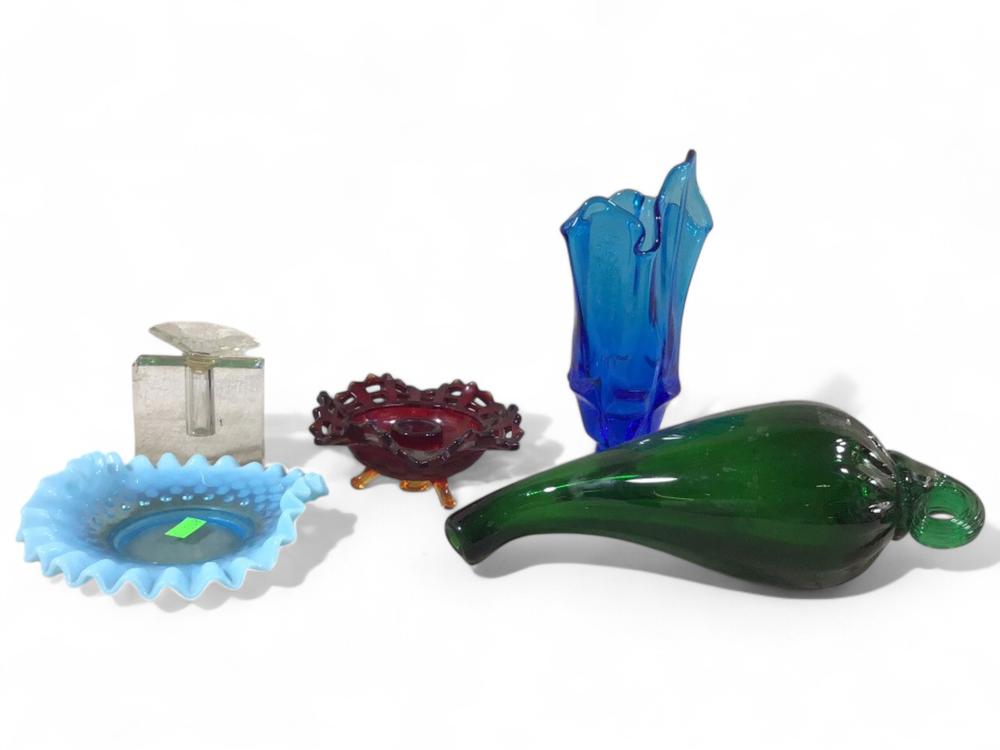 Fenton Hobnail Blue Ruffle /Red Basket Weave,Glass