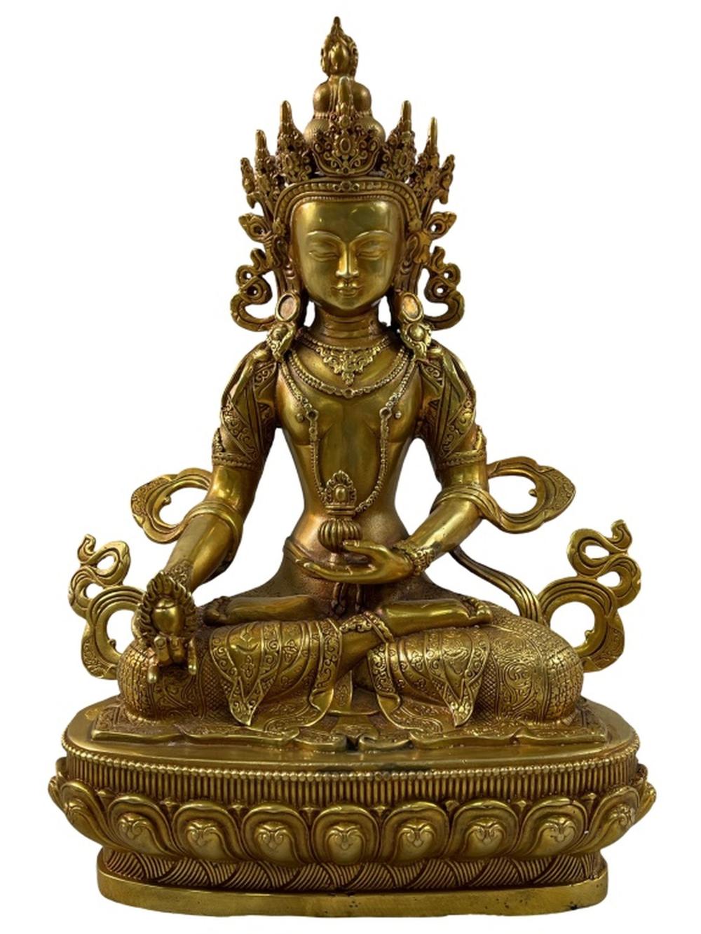 MARKED TIBETAN AMITAYUS BRONZE BUDDHA SCULPTURE