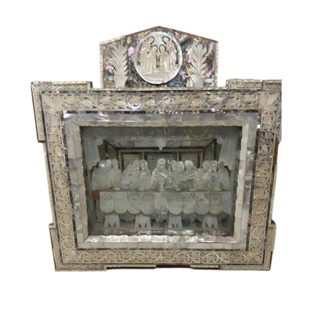 Antique Mother of Pearl "Last Supper" Shadow Box Diorama