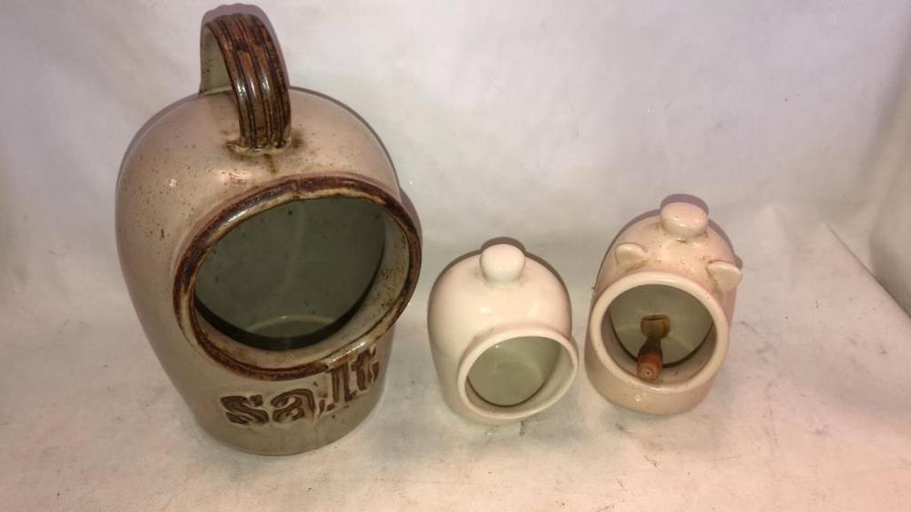 3 Mid Century Salt Pigs Stoneware- Ceramic