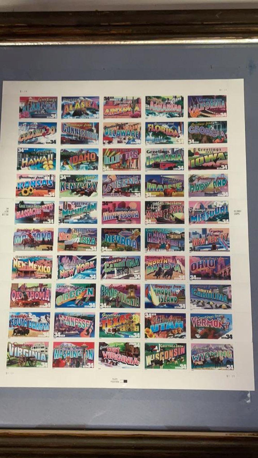 50 State US Stamps Framed 34cent