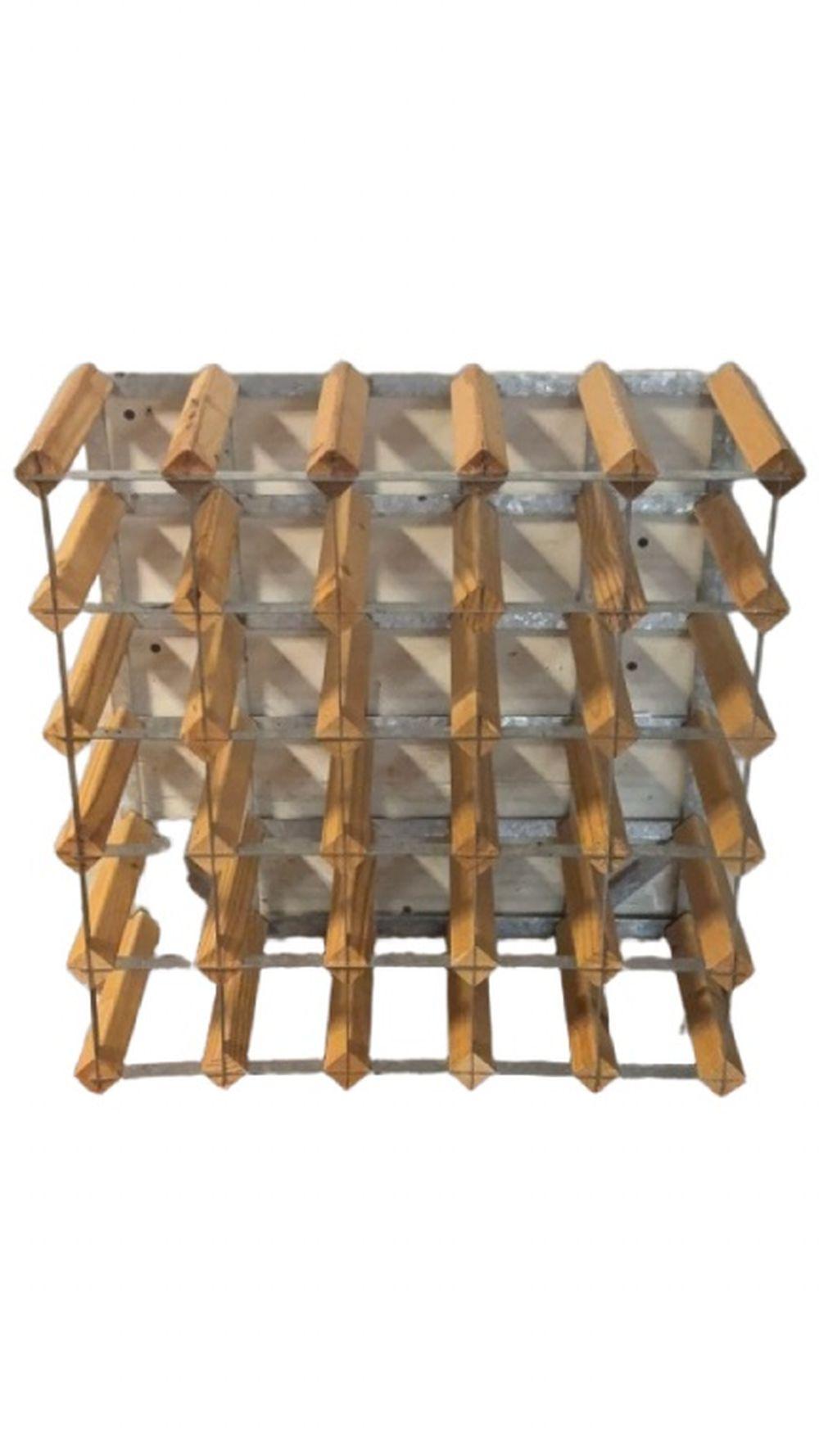 Light Wood and Galvanized Steel Floor Wine Rack