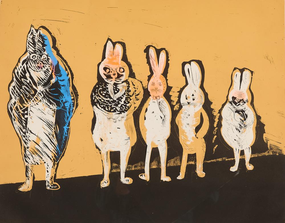 Malcolm H. Myers "The Rabbit Family" Lithograph