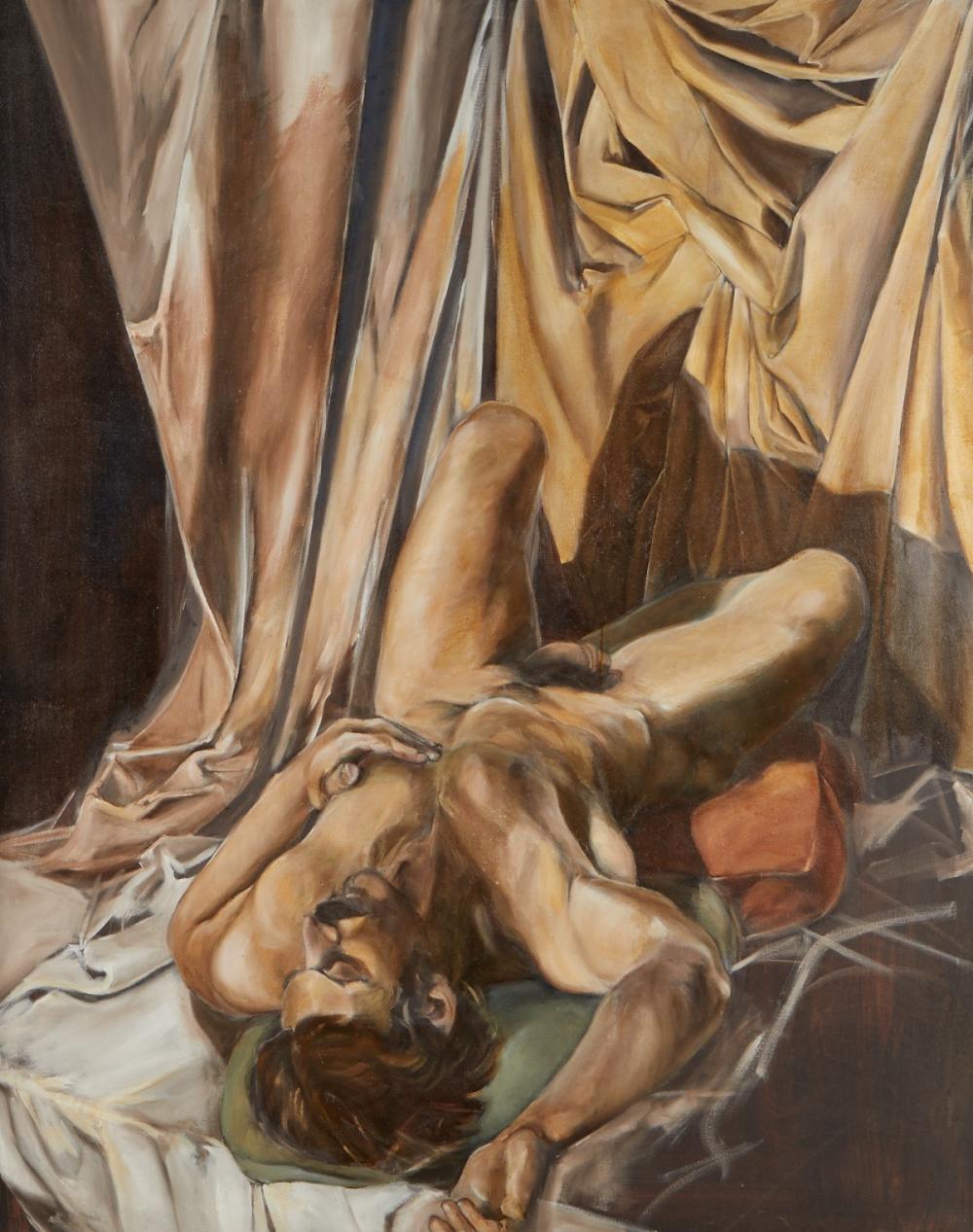Large Male Nude Oil Painting