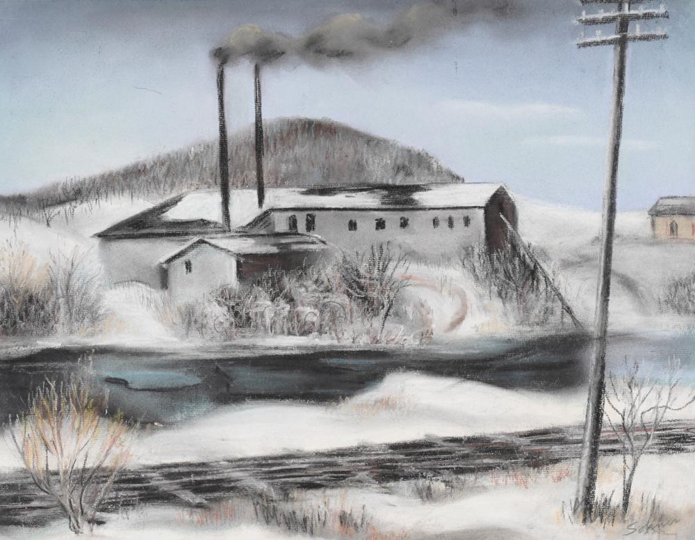 Theodore Sohner Winter Scene Pastel on Board