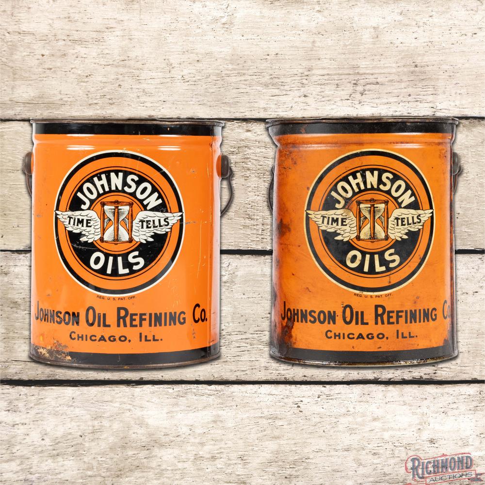 Pair of Johnson Oil Refining Co. Ten Pound Grease Cans w/ Logo