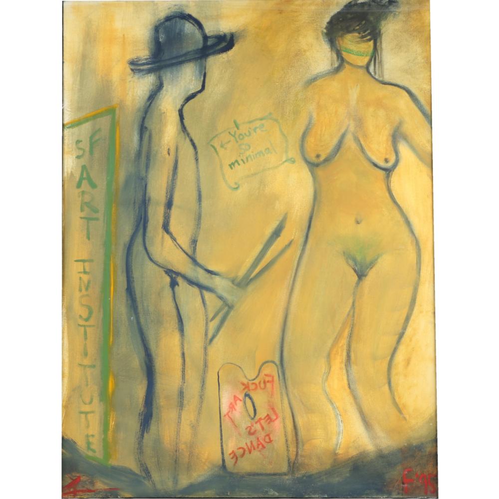 Lawrence Ferlinghetti, California (1919-2021), Fuck Art Let’s Dance, 1995, oil on canvas, 47 1/4"H x 35 3/4"W(sight), 49"H x 37 1/4"W(frame)