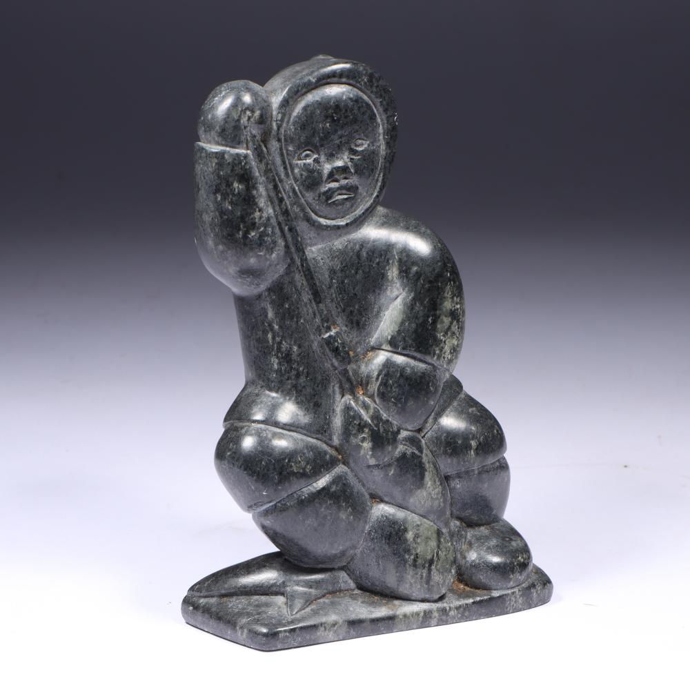 Samson Kingalik, Canadian / Inuit (1937–2011), Inuit carved stone figure of a fisherman, 1982, soapstone, 6"H x 4"W x 2 1/4"D