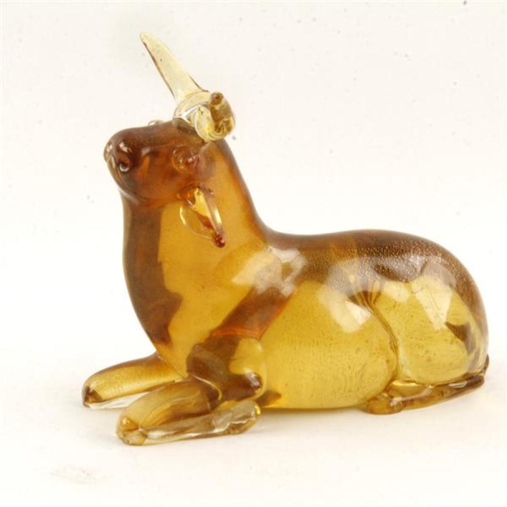 Murano art glass amber with gold leaf recumbent bull