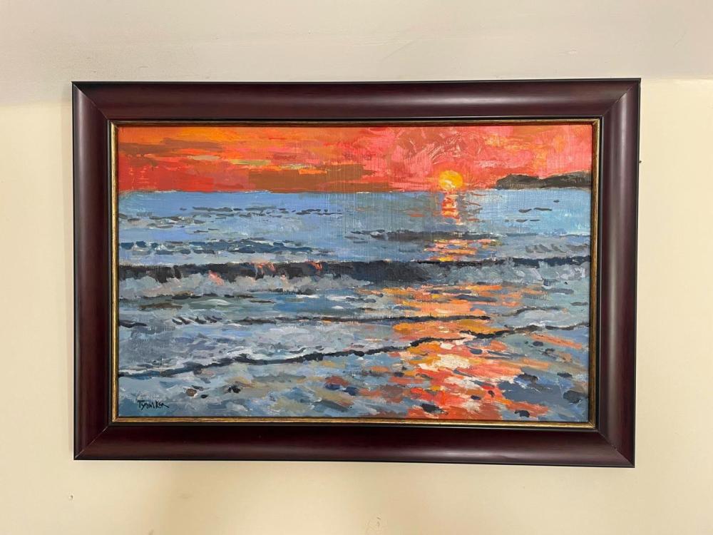 Boris Tyomkin- Oil on wood panel "Sunset. Malibu"