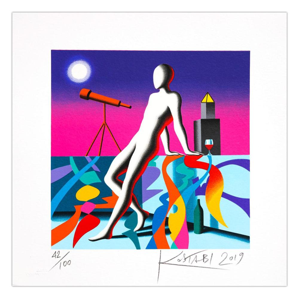 Mark Kostabi- SIlkscreen on Paper "Long Distance"