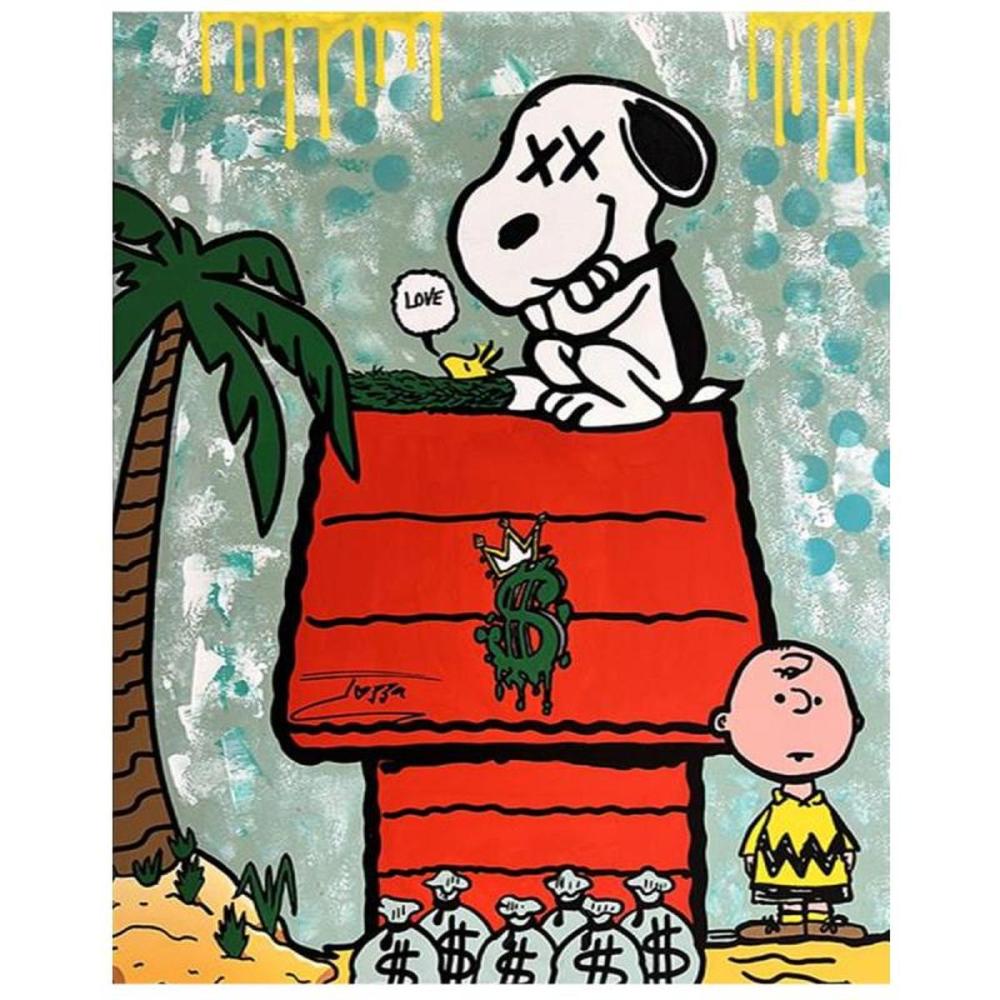 Jozza, "Snoopy House" Unique Mixed Media on Canvas, Hand Signed with Letter of Authenticity.