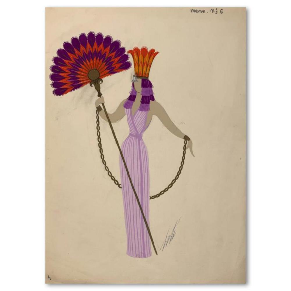 Erte (1892-1990), "Aida" Original Gauche Painting with Gold Leaf, Hand Signed with Letter of Authenticity.