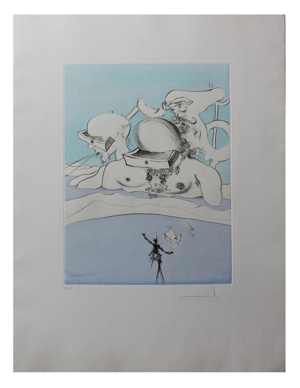 Salvador Dali- Hand Colored Original Etching "Flung Out Like a Fag-End by the Big-Wigs"
