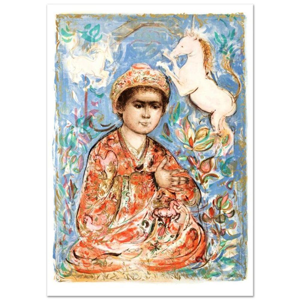 Little Rajah and the Unicorns Limited Edition Lithograph (29.5" x 41.5") by Edna Hibel (1917-2014), Numbered and Hand Signed with Certificate of Authenticity.