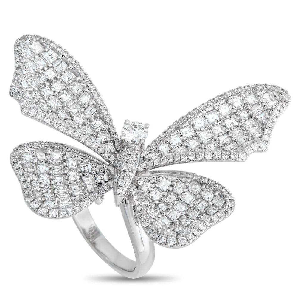 18K White Gold 5.19ct Diamond Butterfly Statement Ring