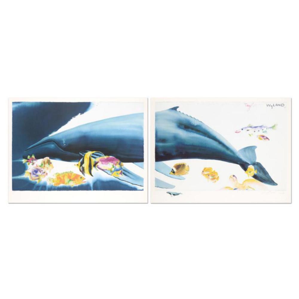 "I Want To Dive Into Your Ocean (Diptych)" Limited Edition Lithograph with Hand Painted Remarque (62" x 21") by Wyland and Tracey Taylor, Numbered and Hand Signed with Certificate of Authenticity.