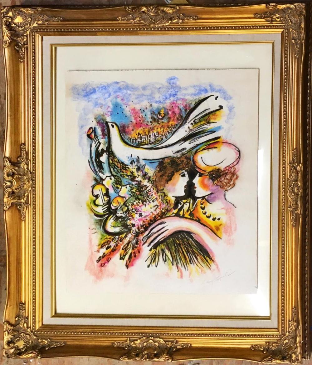 Zamy Steynovitz Original Watercolor Custom Framed