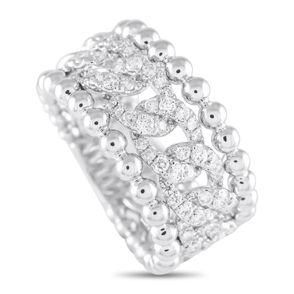 18K WHITE GOLD 0.80CT DIAMOND BEADED OPENWORK RING