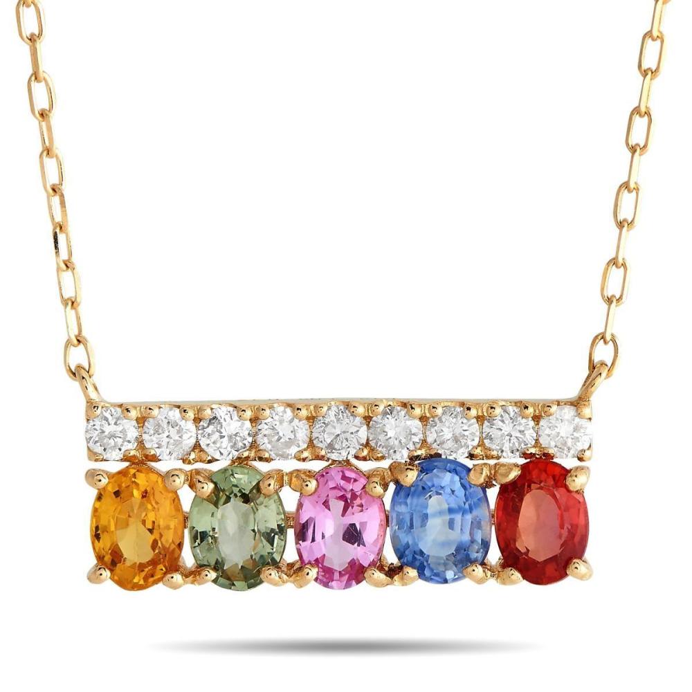 18K YELLOW GOLD 0.17CT DIAMOND AND MULTICOLORED SAPPHIRE NECKLACE
