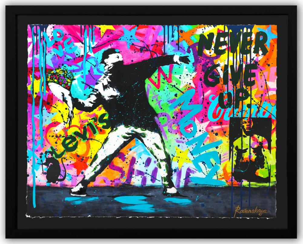 Nastya Rovenskaya- Original Mixed Media on Paper "Throwing Flowers"