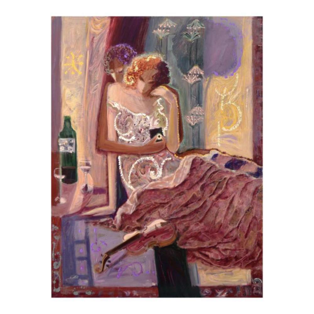 Sabzi, "Passionate Night" Limited Edition Hand Embellished on Canvas, Numbered and Hand Signed with Certificate.