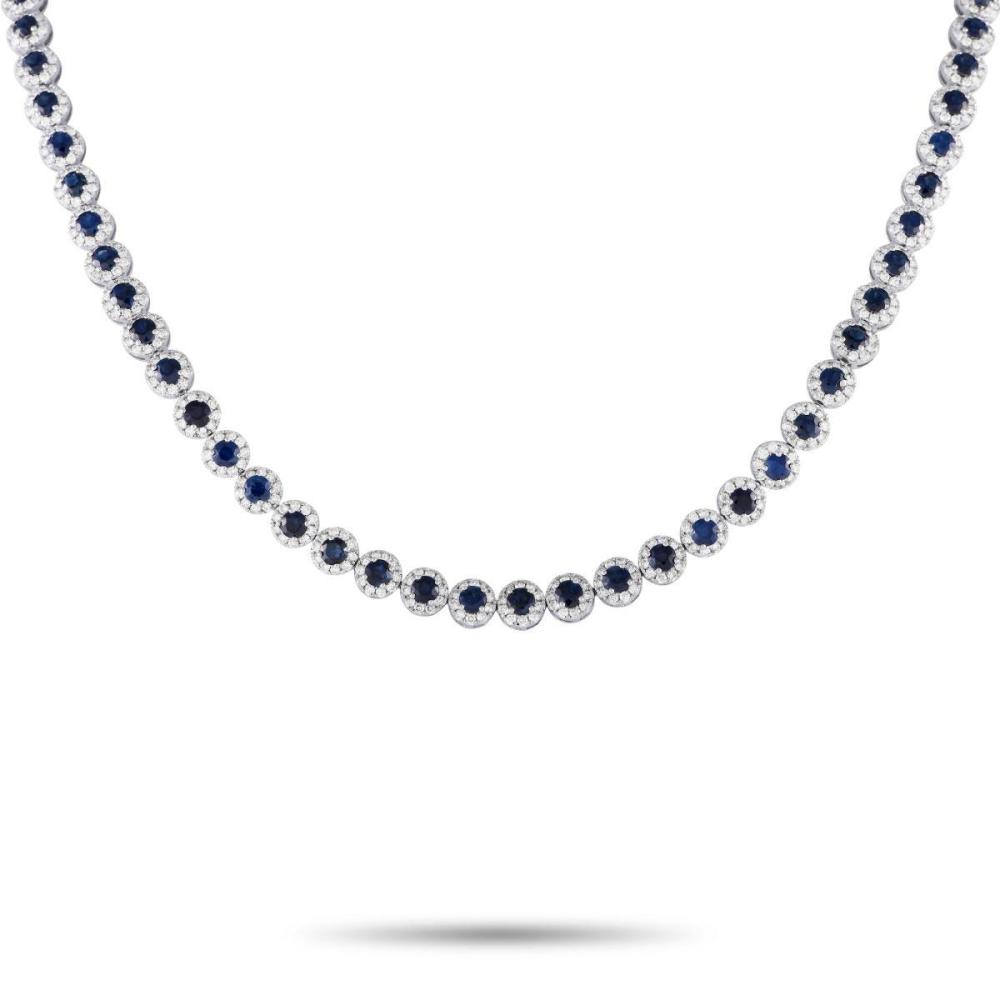 14K White Gold 8.15ct Diamond and Sapphire Necklace