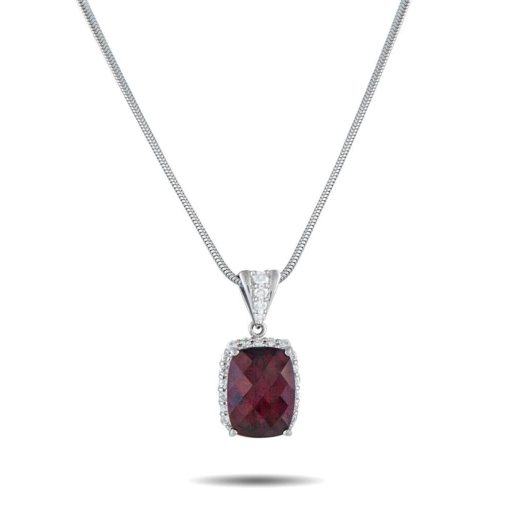 PLATINUM 0.80CT DIAMOND AND RHODOLITE GARNET PENDANT NECKLACE